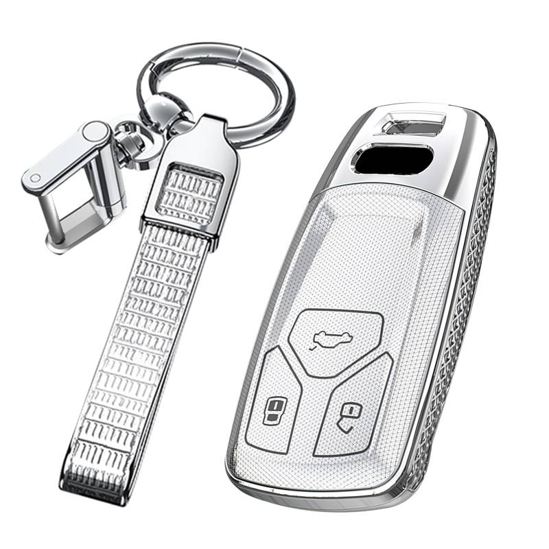 TECART Leder Smart Autoschlüssel Hülle Cover Passt für VW Passat B8 Jetta Polo Tiguan T-ROC MK2 Scirocco Skoda Superb Kodiaq Seat Tragbar Schutzhülle Schlüsselcover Zubehör 3 Taste Rot von TECART