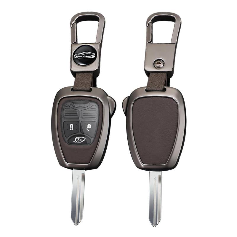 TECART Autoschlüssel Hülle Leder Passt für Jeep Wrangler Compass Commander Grand Cherokee Schlüsselhülle Passt für Chrysler 300C Dodge JCUV Nitro RAM Schlüsselgehäuse Schlüsselanhänger A Braun von TECART
