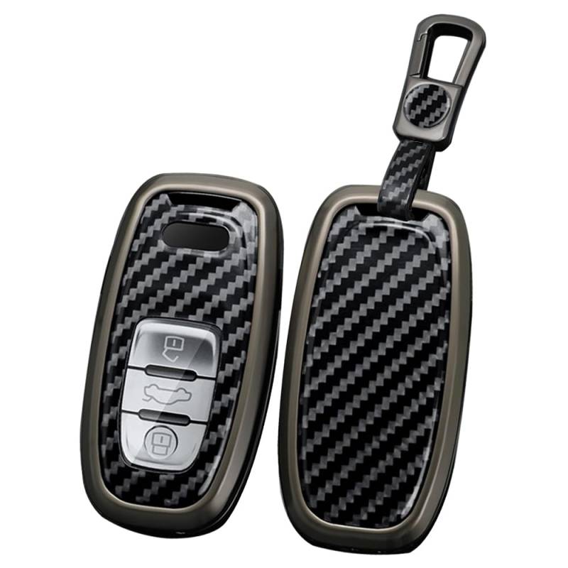 TECART Autoschlüssel Hülle Passt für Audi A1 A2 A3 A4 A5 A6 A7 A8 A4L A6L A8L Q1 Q3 Q5 Q7 Q8 S1 S3 S4 S5 PVC Schlüsselanhänger Keyless Go Schutz 3 Taste Schlüsseletui Key case Kohlefaser B Schwarz von TECART
