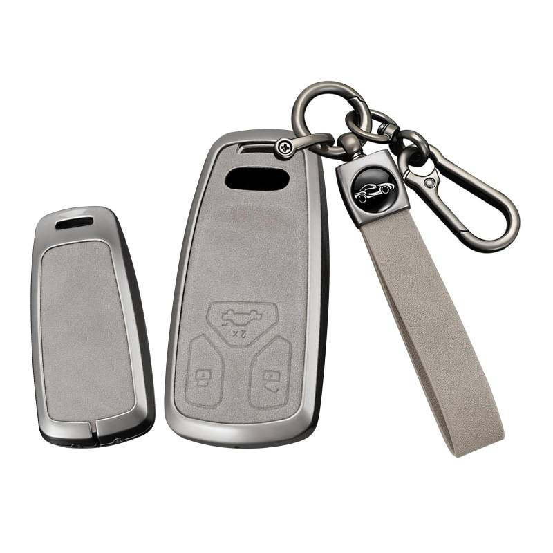 TECART Autoschlüssel Hülle Passt für Audi A3 A4 S4 RS4 B9 A5 F5 S5 RS5 Q2 Q5 SQ5 A6 A7 C8 A8 S8 D5 Schlüssel Hülle Zinklegierung Leder Schlüsselbox Cover 3 Tasten- Lange Grau von TECART