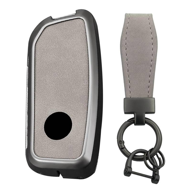 TECART Autoschlüssel Hülle Passt für BMW 5/7 Series X1 X5 X6 X7 IX IX3 I5 I7 XM M60 M5 740i 760i Schlüsseltasche Zinklegierung Leder Smart Fernschlüssel Cover 4 Tasten- T Grau von TECART