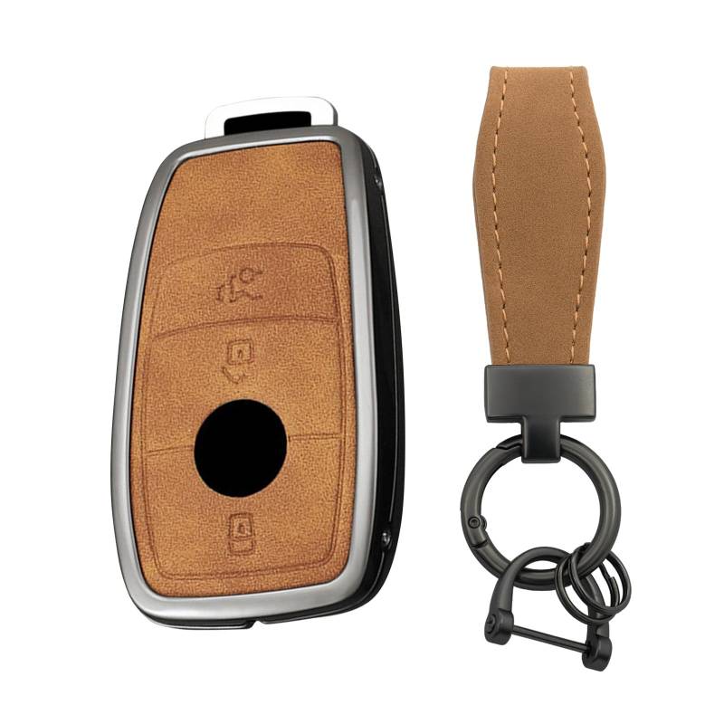 TECART Autoschlüssel Hülle Passt für Mercedes Benz A-Class C-Class CLA CLS E-Class GLA GLC GLE GLS Schlüsseltasche Zinklegierung Leder Smart Fernschlüssel Cover 3 Tasten- T Braun von TECART