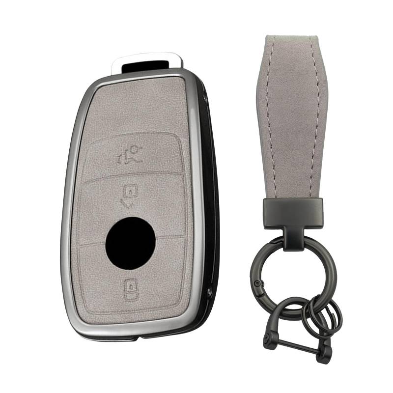 TECART Autoschlüssel Hülle Passt für Mercedes Benz A-Class C-Class CLA CLS E-Class GLA GLC GLE GLS Schlüsseltasche Zinklegierung Leder Smart Fernschlüssel Cover 3 Tasten- T Grau von TECART