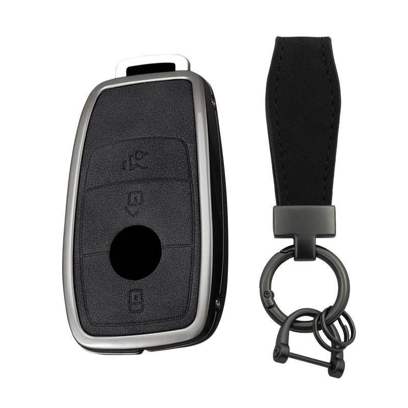 TECART Autoschlüssel Hülle Passt für Mercedes Benz A-Class C-Class CLA CLS E-Class GLA GLC GLE GLS Schlüsseltasche Zinklegierung Leder Smart Fernschlüssel Cover 3 Tasten- T Schwarz von TECART