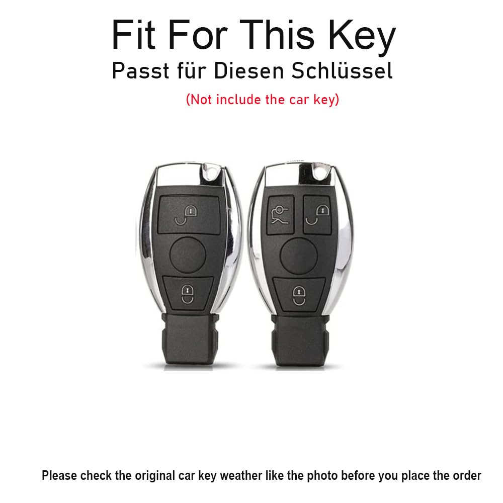 TECART Autoschlüssel Hülle Passt für Mercedes Benz ABCEGSRV CL CLA CLE CLK CLS CES EMS SL SLK GLA Schlüssel Hülle Zinklegierung Leder Schlüsselbox Cover 2 Tasten- Lange Grau von TECART