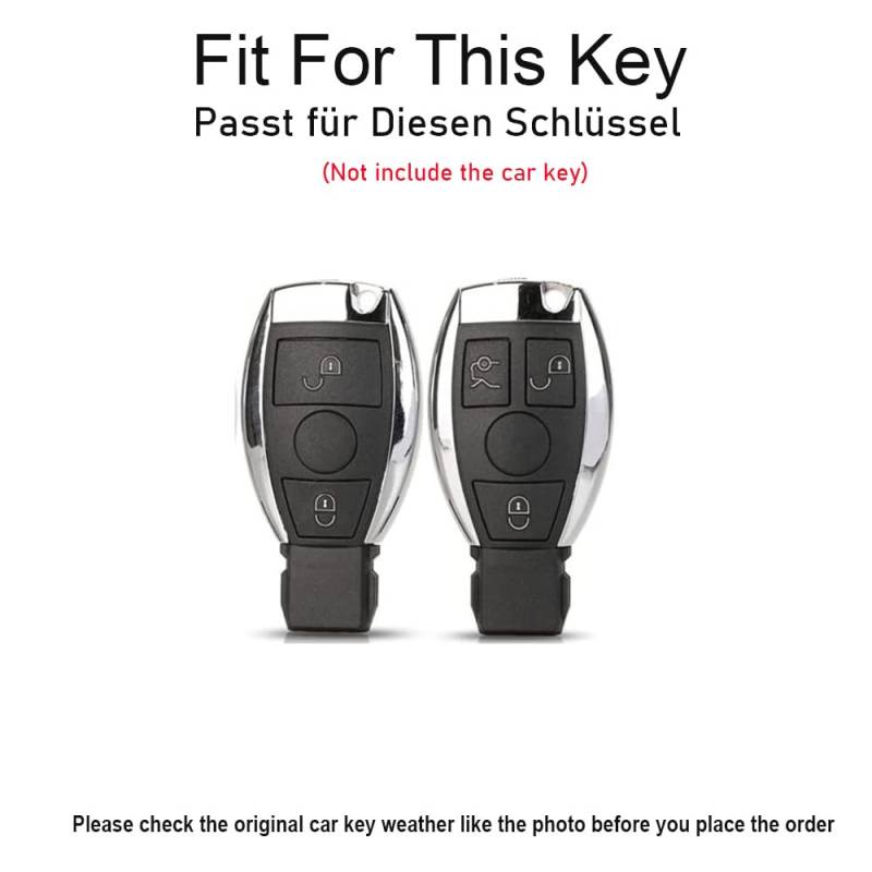 TECART Autoschlüssel Hülle Passt für Mercedes Benz ABCEGSRV CL CLA CLE CLK CLS CES EMS SL SLK GLA Schlüssel Hülle Zinklegierung Leder Schlüsselbox Cover 2 Tasten- Lange Grau von TECART