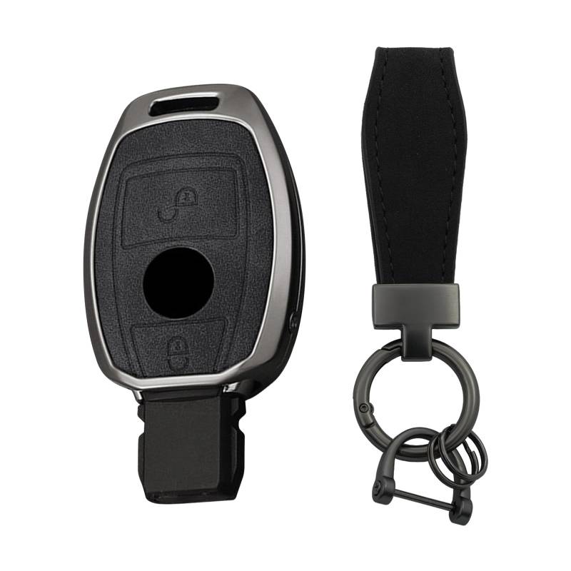 TECART Autoschlüssel Hülle Passt für Mercedes Benz ABCEGSRV CL CLA CLE CLK CLS CES EMS SL SLK GLA Schlüsseltasche Zinklegierung Leder Smart Fernschlüssel Cover 2 Tasten- T Schwarz von TECART
