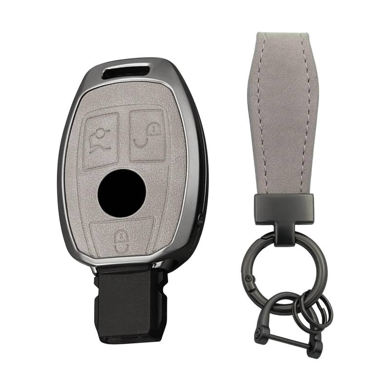 TECART Autoschlüssel Hülle Passt für Mercedes Benz ABCEGSRV CL CLA CLE CLK CLS CES EMS SL SLK GLA Schlüsseltasche Zinklegierung Leder Smart Fernschlüssel Cover 3 Tasten- T Grau von TECART