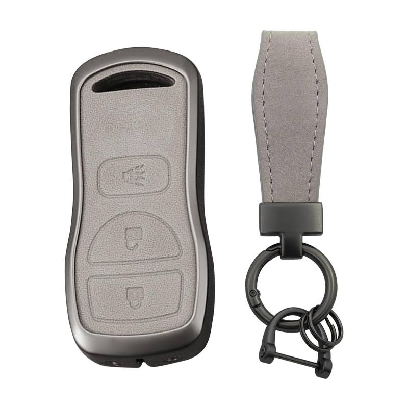 TECART Autoschlüssel Hülle Passt für Nissan 350Z Altima Armada Maxima Quest Sentra Infiniti EX35 FX35 Schlüsseltasche Zinklegierung Leder Smart Fernschlüssel Cover 3 Tasten- T Grau von TECART