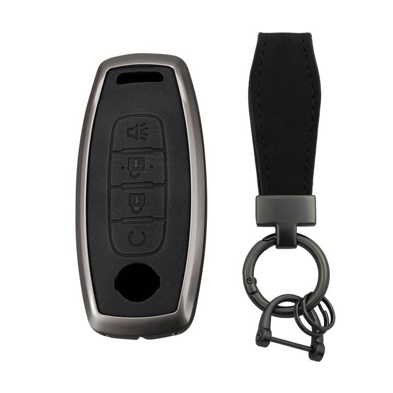 TECART Autoschlüssel Hülle Passt für Nissan Rouge Pathfinder Versa 4Runner 2023 2024 Schlüsseltasche Zinklegierung Leder Smart Fernschlüssel Cover 4 Tasten- T Schwarz von TECART