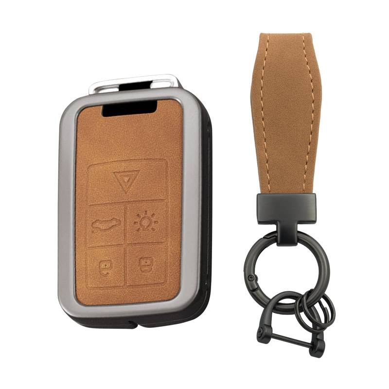 TECART Autoschlüssel Hülle Passt für Volvo S60 S80 S90 V40 V50 V60 V70 V90 VC60 VC70 XC40 XC60 XC70 Schlüsseltasche Zinklegierung Leder Smart Fernschlüssel Cover 6 Tasten- T Braun von TECART