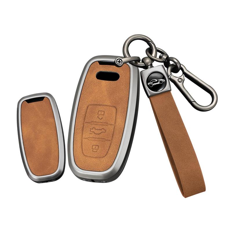 TECART Autoschlüssel Hülle Schlüsselgehäuse Passt für Audi A4 A5 A6 A7 Q5 Q7 Q8 RS SQ7 S7 S8 RS5 Schlüsselhülle Cover Case Keyless Autos Schlüsselbox Schutzhülle Schlüsselanhänger 3 Tasten Braun A von TECART