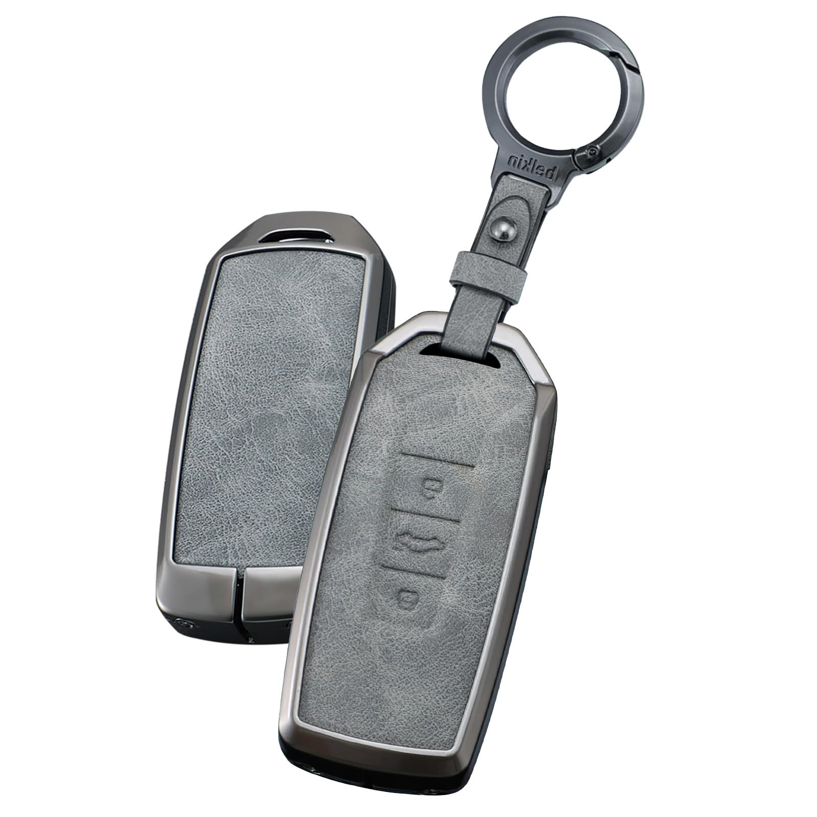 TECART Autoschlüssel etui für Volkswagen VW Touareg 2018-2023 Smart Fernschlüssel Zinklegierung Schlüsselanhänger Leder Schlüsselhülle Schlüsselgehäuse Schlüsseltasche 3 Tasten-C Grau von TECART