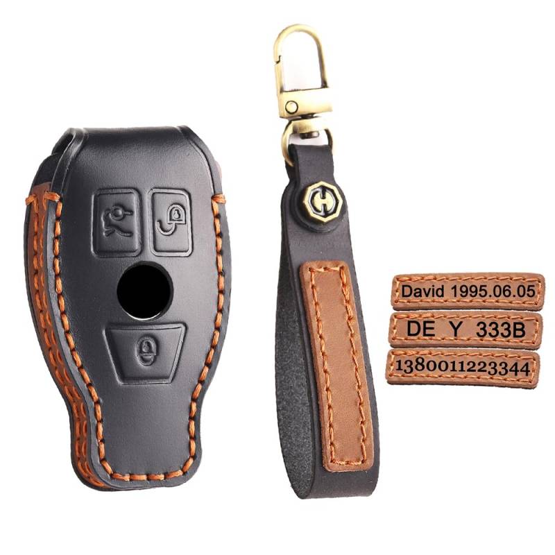 TECART Autoschlüsseletui Schlüssel Schutz Etui Passt für Mercedes Benz A B C E ML S R CL CLK W164 W176 W245 W204 W211 W212 W245 A209 A203 Gravur Personalisiert Schlüsselanhänger 3 Tasten Schwarz von TECART