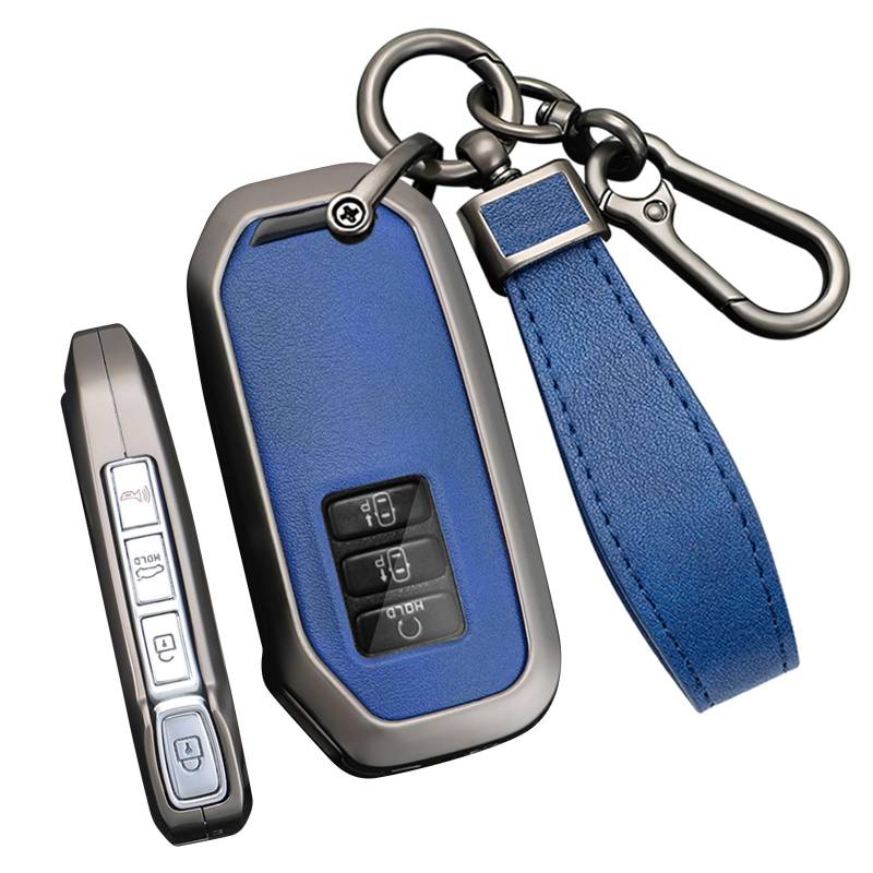 TECART Autoschlüsselhalter schlüsselschutz Passt für Kia K5 K7 K8 Optima NIRO Cadenza Carnival Soul Stinger Rio Ceed EV6 Sorento Schlüsselanhänger Leder Schlüsseltasche 7 Tasten B Schwarz Blau von TECART