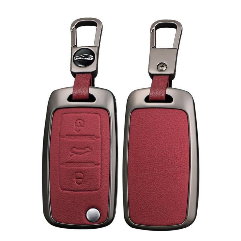 TECART Folding Smart Autoschlüssel Hülle cover Passt für VW Caddy Jetta Beetle EOS Golf 4 5 6 Polo Passat 3BG Scirocco Touran Leder Zinklegierung Schutzhülle Schlüsselcover Zubehör 3 taste A Rot von TECART