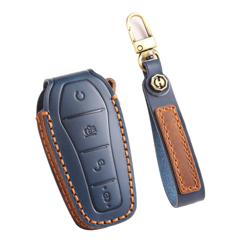 TECART Intelligent Autoschlüssel etui Schlüsselgehäuse Passt für BYD Atto 3 Han Tang Song Pro-DM-i Yuan Qin Seal Dolphin Leder Schlüsselschutz Schlüsselanhänger Abdeckung Schutzhülle 4 Tasten Blau von TECART