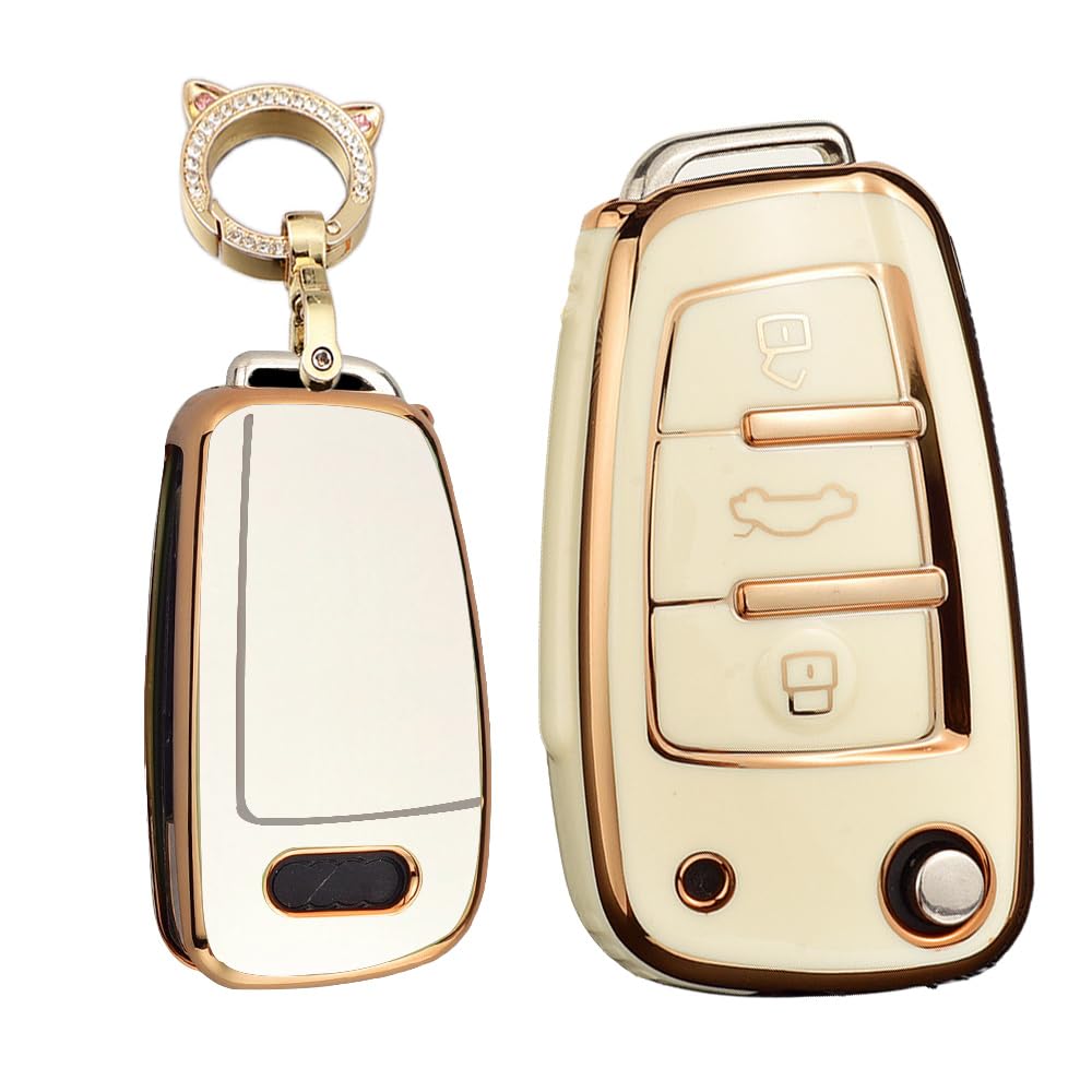 TECART Klapp Autoschlüssel Hülle Cover Passt für Audi A1 A3 A4 A6 A8 Quattro Q2 Q3 Q7 S3 S6 RS3 RS6 R8 TT TTS TPU Zubehör Auto Schlüssel Etui 3 Taste Schlüsselhülle mit Schlüsselanhänger Weiß C TECART Klapp Autoschlüssel Hülle Cover Passt für Audi A1 A3 A4 A6 A8 Quattro Q2 Q3 Q7 S3 S6 RS3 RS6 R8 TT TTS TPU Zubehör Auto Schlüssel Etui 3 Taste Schlüsselhülle mit Schlüsselanhänger Weiß C von TECART