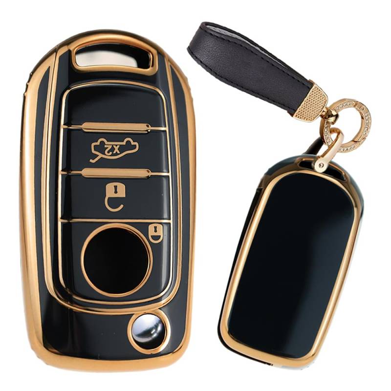 TECART Klapp Autoschlüssel Hülle Cover Passt für FIAT Tipo Toro Nuovo Freedom 500X Doblo Argo Grazie TPU Zubehör Auto Schlüssel 3 Taste Schlüsselhülle Schlüsselanhänger Gold R-Schwarz A von TECART