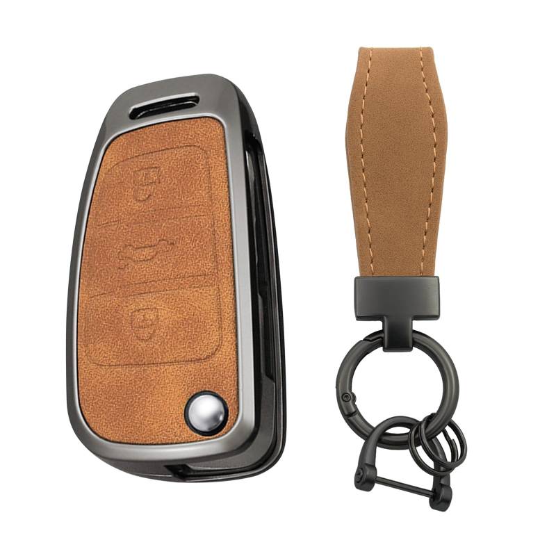 TECART Klappschlüssel Autoschlüssel Hülle Cover Passt für Audi A3 A1 S1 S3 RS3 A4 RS4 A6 S6 A8 TT Q3 Q7 TTRS Schutzhülle Schlüsselcover Zubehör Auto Schlüssel Schlüsselanhänger 3 Tasten Braun B von TECART