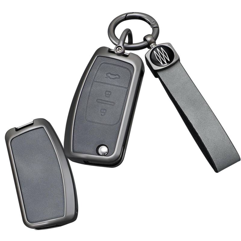 TECART Klappschlüssel Passt für Ford Fiesta Focus C-Max Galaxy Kuga S-Max Mondeo MK4 Ecosport Escape Falcon Abdeckung Schutzhülle Schlüssel Schutz Etui Leder Schlüsselanhänger 3 Tasten-B Grau von TECART