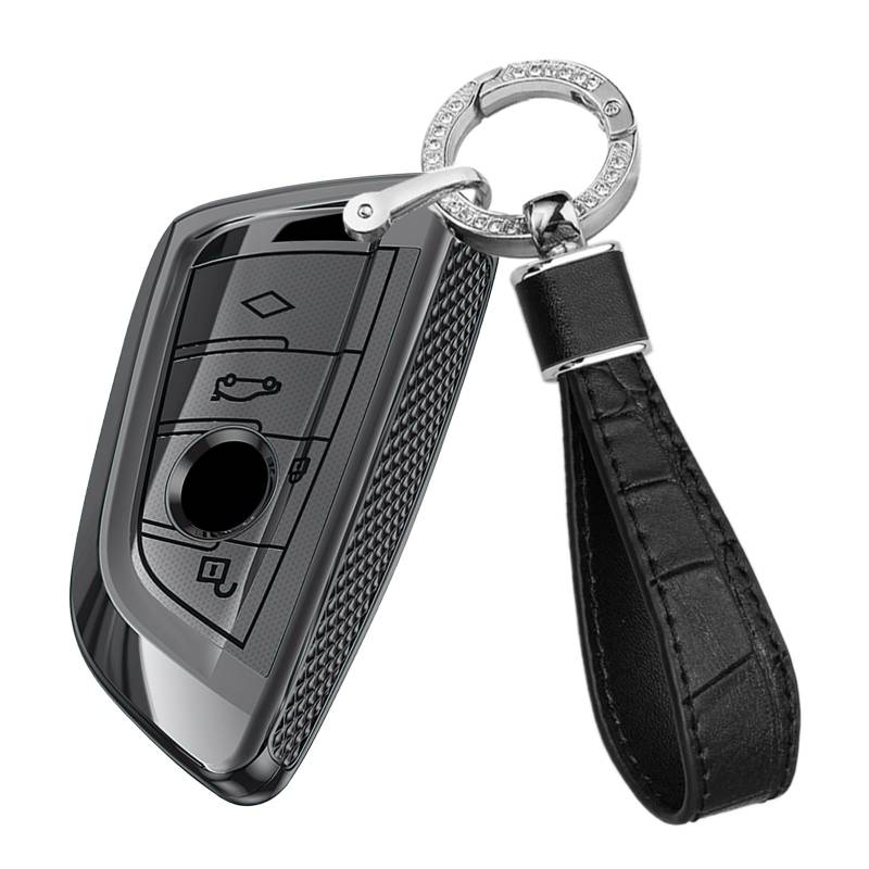 TECART PC Smart Autoschlüssel Hülle Schlüsselhülle für BMW F20 F46 F10 X1 X3 X4 X5 X6 F48 F25 G01 F15 F16 M2 M3 M4 F80 F30 GT Schlüsselanhänger Schlüsselschutz Schlüsseltasche 4 Tasten-A Schwarz von TECART