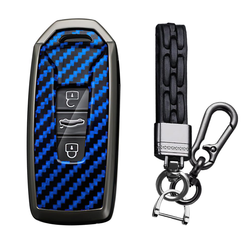 TECART Schlüsseletui Cover Schlüsselanhänger passend für VW CC Touareg Smart Key Metall Schlüsselzubehör Carbon Muster 3 Tasten Blau TECART Schlüsseletui Cover Schlüsselanhänger passend für VW CC Touareg Smart Key Metall Schlüsselzubehör Carbon Muster 3 Tasten Blau von TECART