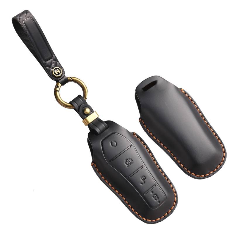 TECART Schlüsselhülle Leder Autoschlüssel Hülle Passt für BYD Atto 3 Han Tang Song Pro-DM-i Yuan Qin Seal Dolphin Schlüsselcover Autoschlüssel Schlüsselbox Schlüsselanhänger 4 Tasten Schwarz von TECART