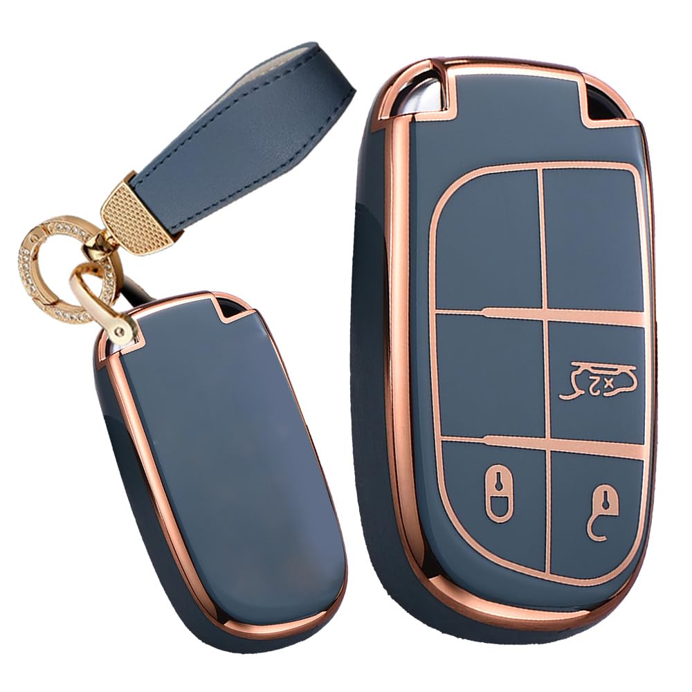 TECART Smart Autoschlüssel Hülle Cover Passt für Chrysler 300C Jeep Renegade Compass Grand Cherokee Dodge FIAT 500X TPU Schutzhülle Schlüsselcover Zubehör Auto Schlüsselhülle Mit 3 Taste A Grau TECART Smart Autoschlüssel Hülle Cover Passt für Chrysler 300C Jeep Renegade Compass Grand Cherokee Dodge FIAT 500X TPU Schutzhülle Schlüsselcover Zubehör Auto Schlüsselhülle Mit 3 Taste A Grau von TECART