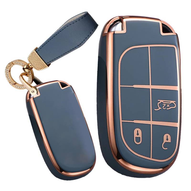 TECART Smart Autoschlüssel Hülle Cover Passt für Chrysler 300C Jeep Renegade Compass Grand Cherokee Dodge FIAT 500X TPU Schutzhülle Schlüsselcover Zubehör Auto Schlüsselhülle Mit 3 Taste A Grau von TECART
