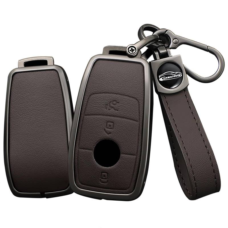 TECART Smart Autoschlüssel Hülle Cover Passt für Mercedes Benz A C E S G Klasse GLC CLE CLA W177 W205 W213 W222 S63 AMG Leder Zinklegierung Schutzhülle Schlüsselcover Zubehör 3 Taste B Braun von TECART