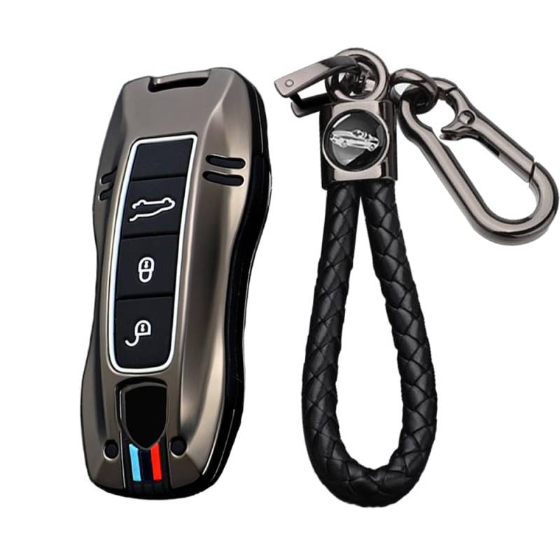 TECART Smart Autoschlüssel Hülle Cover Passt für Porsche 911 958 971 996 997 987 987 GT3 9YA Macan Boxster Carrera Metal Schutzhülle Schlüsselcover Zubehör Auto Schlüssel 3 Taste Schwarz A von TECART