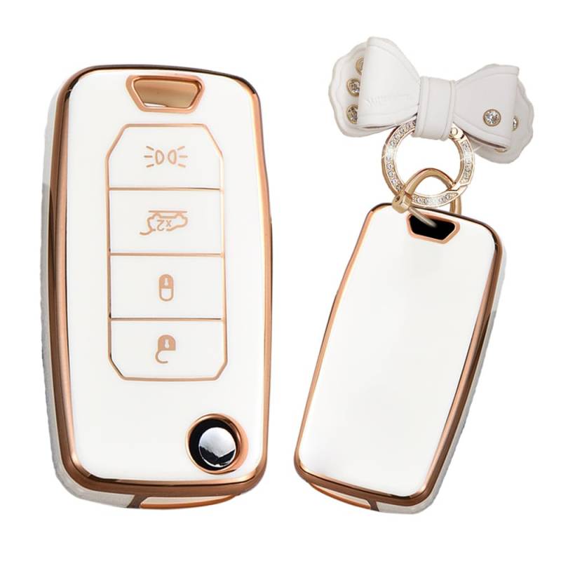 TECART Smart Autoschlüssel Hülle Cover Passt für Porsche 911 971 9YA Macan Boxster Carrera Taycan Panamera Cayenne TPU Schutzhülle Schlüsselcover Zubehör Auto Etui 3 Taste A Weiß von TECART
