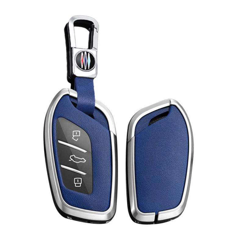TECART Smart Autoschlüssel Hülle Passt für MG 4 EV MG EHS EZS EV GT HS ZS ZX MG4 MG5 MG6 für Roewe RX3 RX5 Ledermuster Schutzhülle Schlüssel Zubehör Schlüssel A 3 Taste Silber Blau von TECART