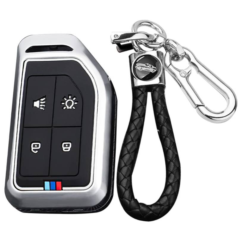 TECART Smart Autoschlüssel Hülle Passt für Volvo Cargo 555 FH16 FM FH EVRO Truck Metal Schutzhülle Schlüsselcover Zubehör Originalschlüssel Ersetzen Schlüsseletui Keyless Go Schutz 4 Taste Silber B von TECART