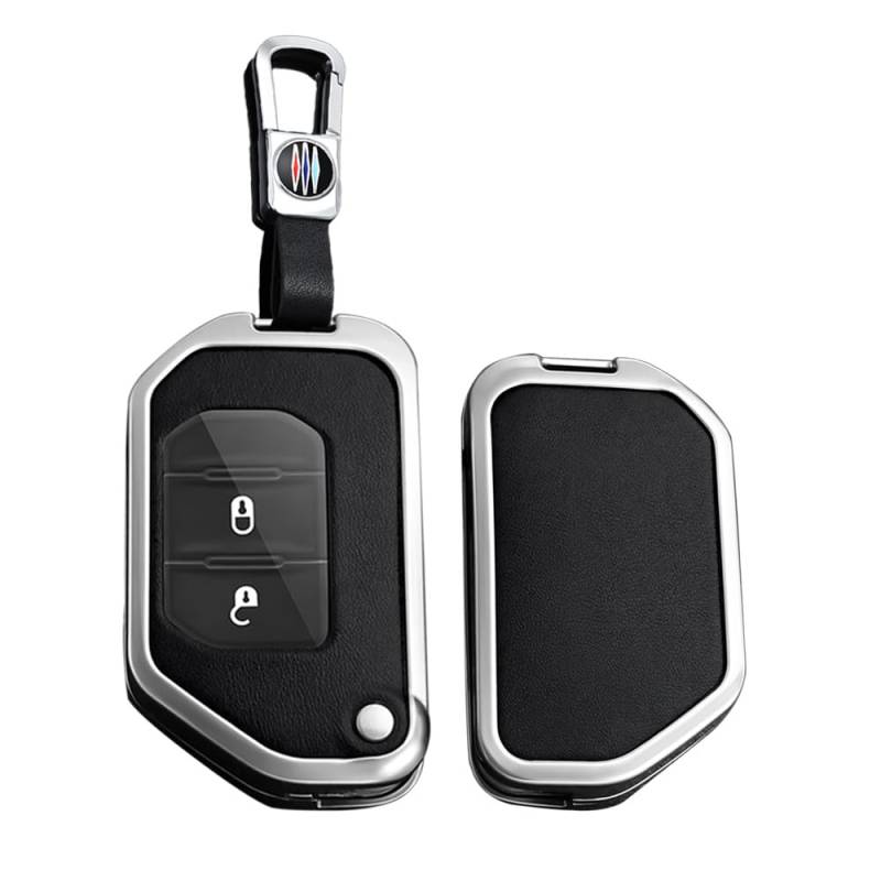 TECART Smart Autoschlüssel Hülle Cover Passt für Jeep Wrangler JL JK JLU XD Wrangler TJ Gladiator JT Ledermuster Tragbar Schutzhülle Schlüsselcover Zubehör A 3 Taste Silber Schwarz von TECART