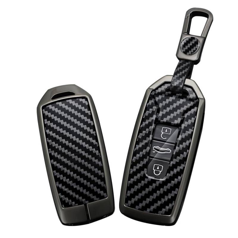TECART Smart Autoschlüssel Hülle Cover Passt für VW Touareg 2018-2021 CC 2011-2016 PVC Schlüsselanhänger Keyless Go Schutz 3 Taste Kohlefaser A Schwarz von TECART