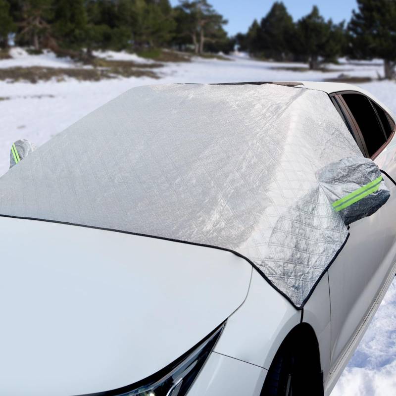 TECHMUR Auto Windschutzscheibenabdeckungen Frost, Abdeckungen Frost Schneeschutz mit Haken, Windschutzscheibe Frostschutz Fit für Autos bei jedem Wetter, SUV (220cm X 145cm) von TECHMUR
