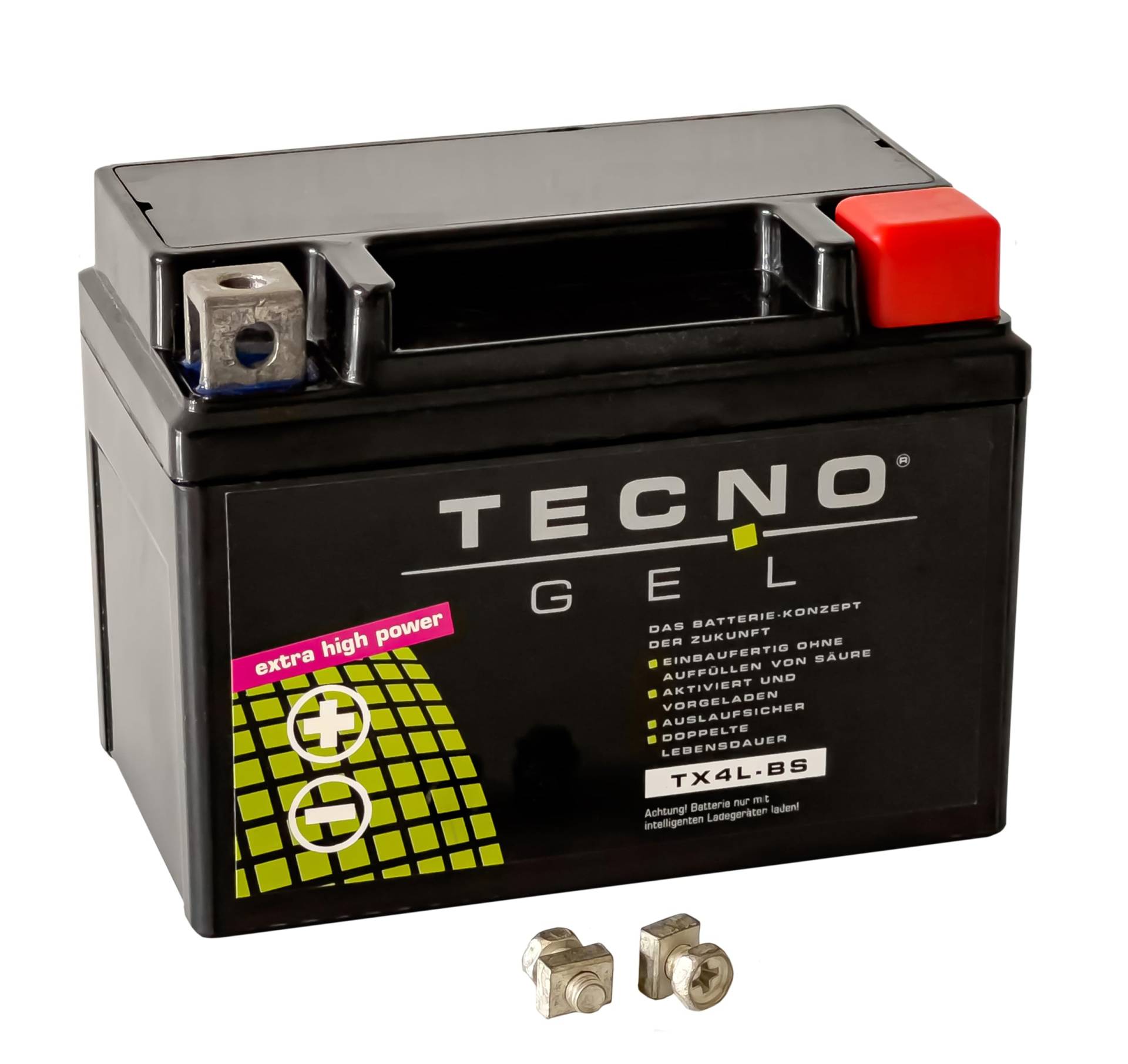 TECNO-GEL Motorrad-Batterie für YTX4L-BS, 12V Gel-Batterie 4Ah (DIN 50314), 114x69x87 mm von TECNO-GEL