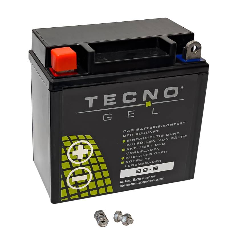 TECNO-GEL Motorrad Gel Batterie YB9-B = 12N9-4B1, 12V 9Ah (DIN 50914), 135x75x139 mm APRI LIA AF1, FUTURA, ETX, PEGASO, RED ROSE 125 von TECNO-GEL