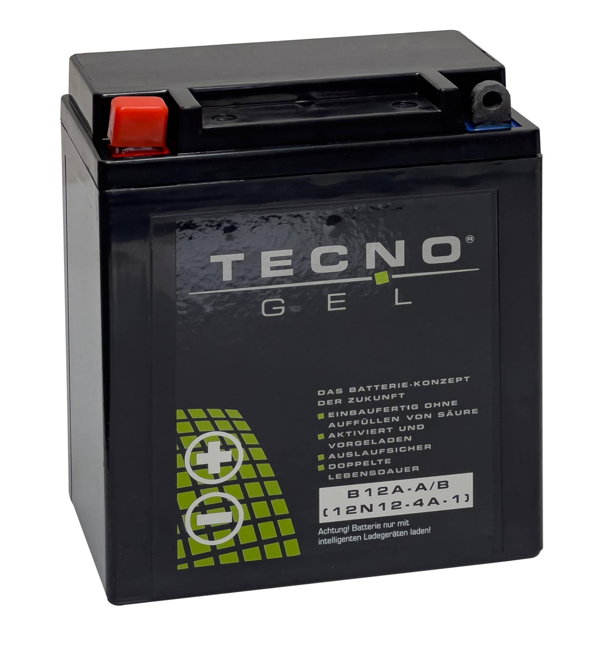 TECNO-GEL Qualitäts Motorrad-Batterie für YB12A-A/B = 12N12A-4A-1 für KAWA GPX 600 R, GPZ 550, GPZ 600 R, GT 550, 12V Gel-Batterie 12Ah (DIN 51211, 51215), 134x80x161 mm von TECNO-GEL