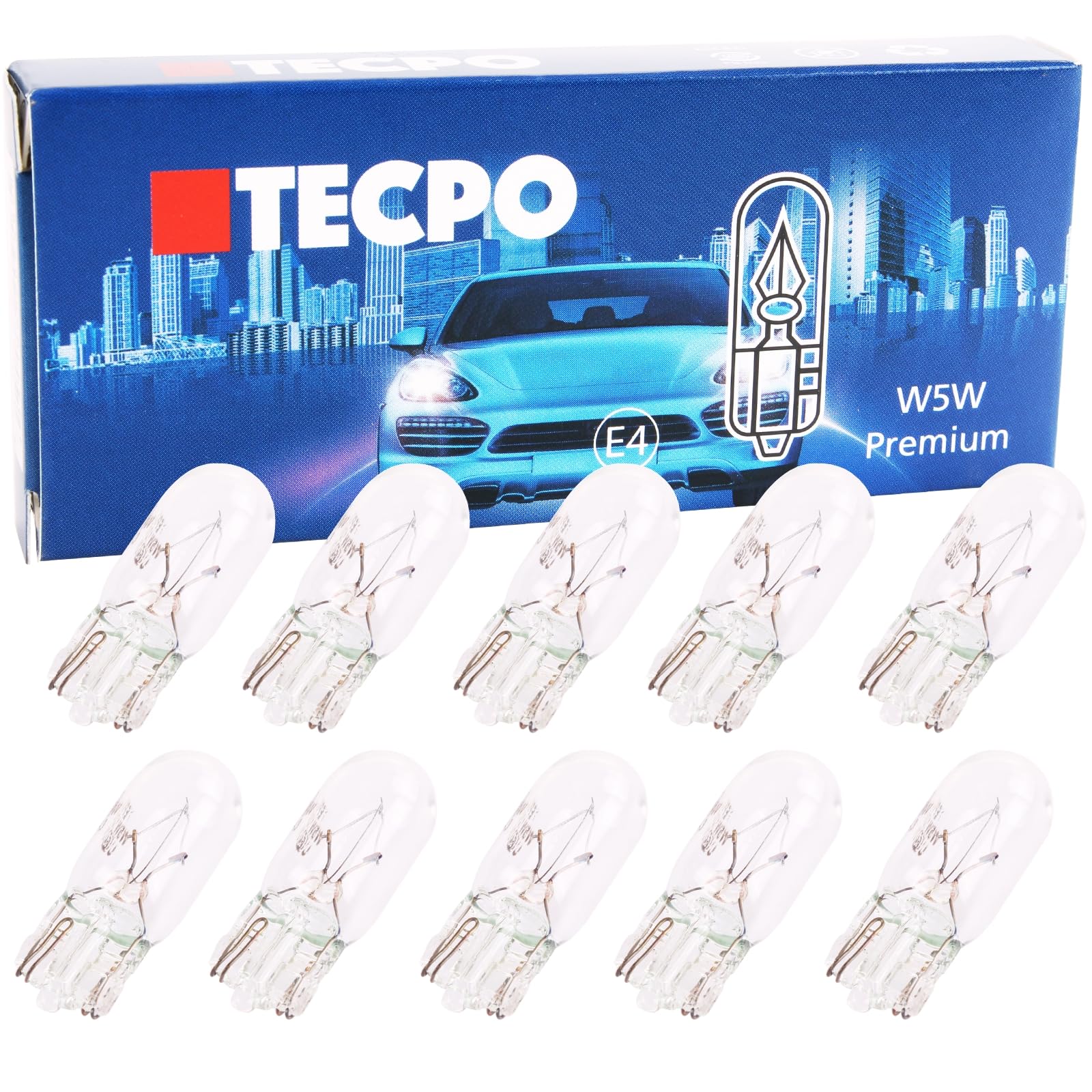 TECPO 100x Glassockel W5W Standlicht 12V 5W Kennzeichenlicht T10 Glassockellampe Kennzeichenleuchte Standleuchte von TECPO