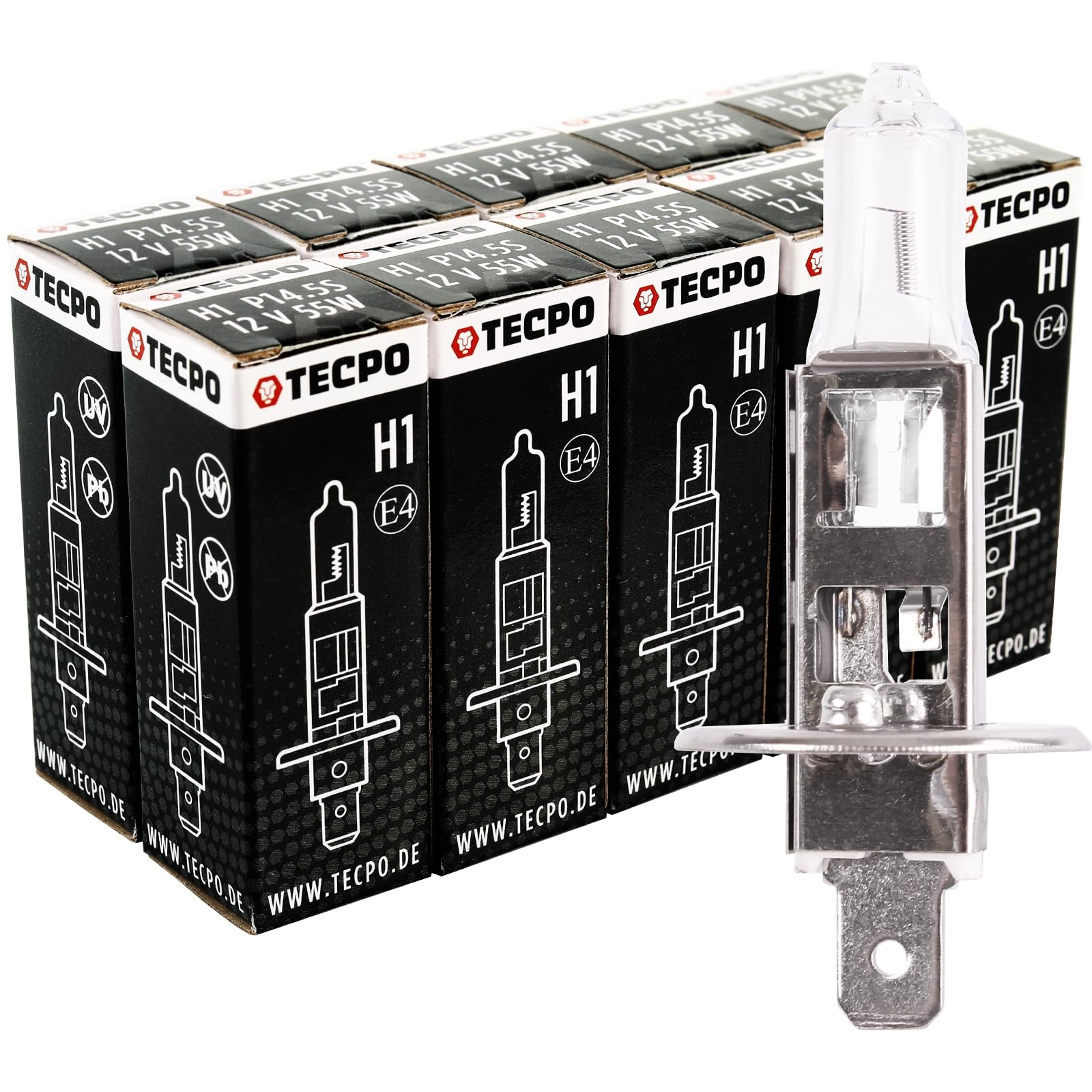 TECPO 10x H1 Birnen Glüh-Birne Halogen Autolampe 12V 55W Glüh-Lampe P14,5S Auto (10er-Set) TECPO 10x H1 Birnen Glüh-Birne Halogen Autolampe 12V 55W Glüh-Lampe P14,5S Auto (10er-Set) von TECPO