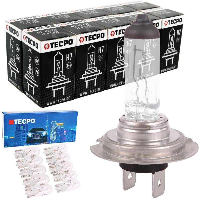 TECPO 10x H7 Auto Lampe 12V 55W PX26d Glühbirne Premium Halogenlampe von TECPO