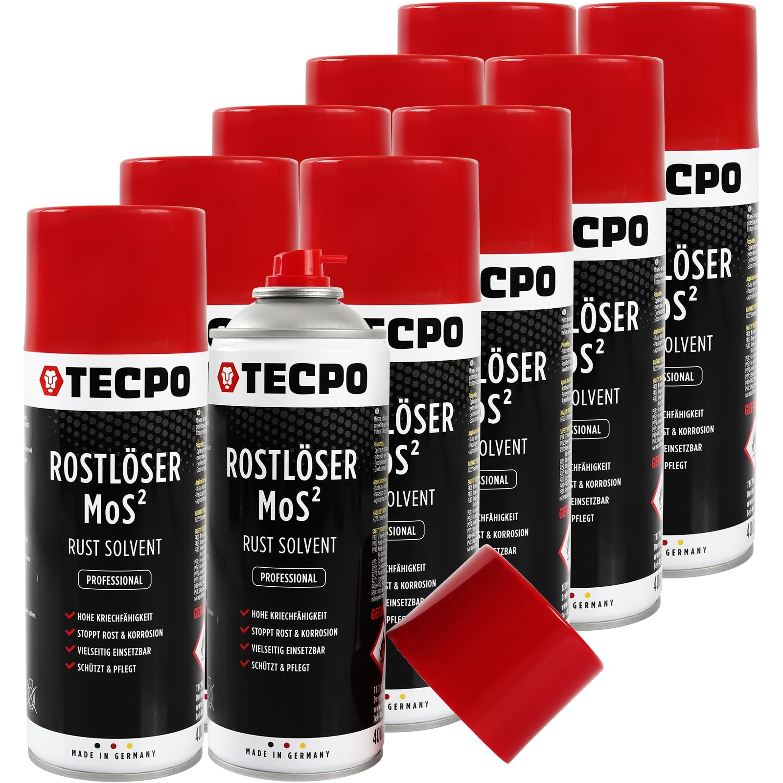 TECPO 10x Rostlöser MoS², 400ml Schmiermittel Rost Umwandler - Multifunktionsspray mit Korrosionsschutz und Kriechfähigkeit für oxidierte und verrostete Verbindungen TECPO 10x Rostlöser MoS², 400ml Schmiermittel Rost Umwandler - Multifunktionsspray mit Korrosionsschutz und Kriechfähigkeit für oxidierte und verrostete Verbindungen von TECPO