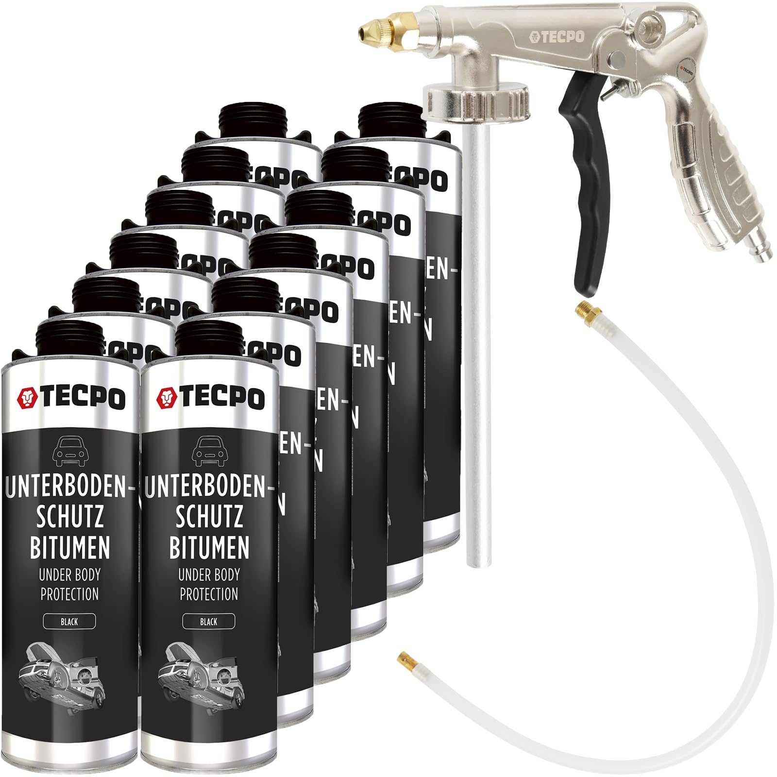 TECPO 12x Unterbodenschutz, 1 Liter Bitumen Schwarz Steinschlagschutz + Sprühpistole TECPO 12x Unterbodenschutz, 1 Liter Bitumen Schwarz Steinschlagschutz + Sprühpistole von TECPO