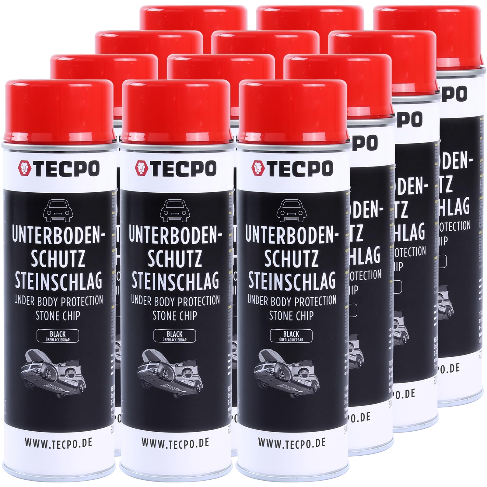 TECPO 12x Unterbodenschutz Steinschlag überlackierbar schwarz, 500ml TECPO 12x Unterbodenschutz Steinschlag überlackierbar schwarz, 500ml von TECPO