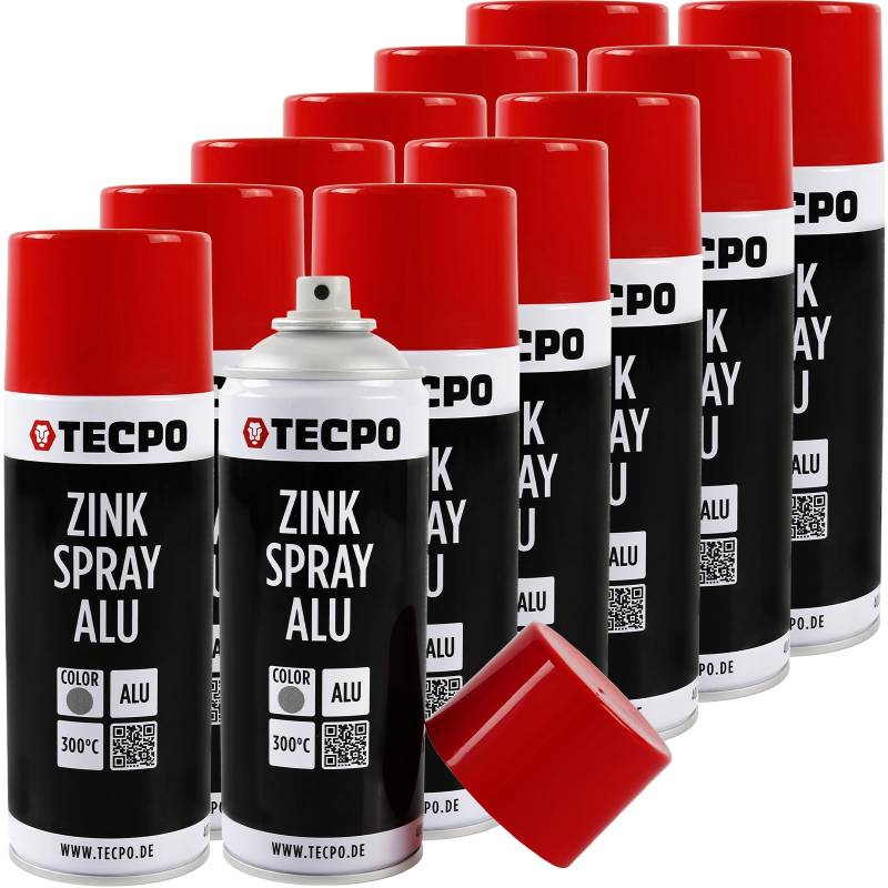 TECPO 12x Zinkspray Metall Alu Hell, 400ml Zink Alu Spray Rostschutzfarbe Korrosionsschutz Rostschutz Beschichtung Grundierung Korrosionsschutzmittel Metallschutzlack von TECPO