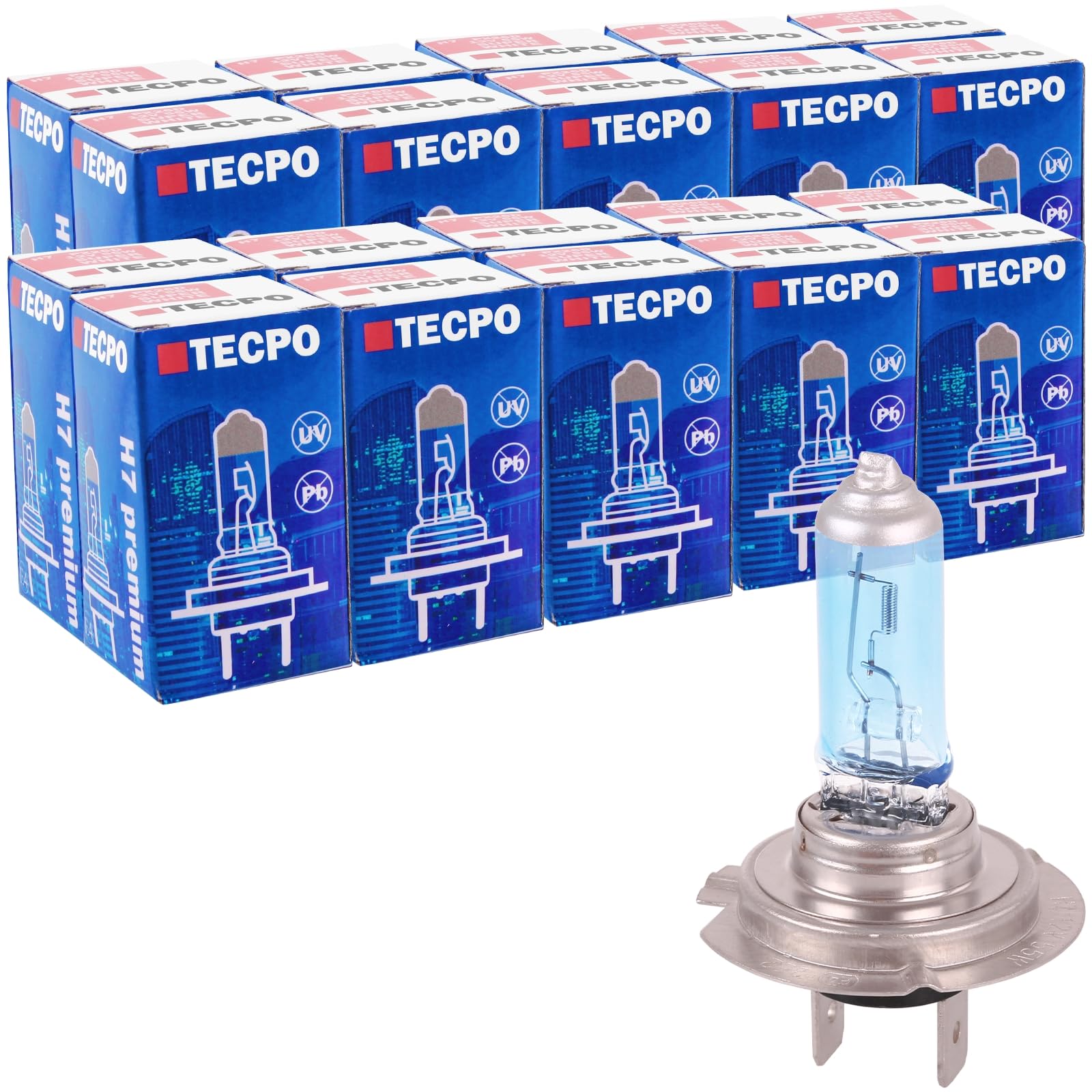 TECPO 20x H7 Birne Xenon Optik Premium Weiß Glühbirne 12V 55W PX26 Halogenlampe Halogenleuchte Lampe von TECPO