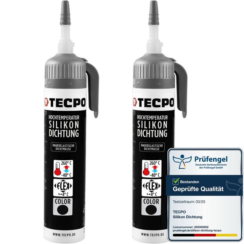TECPO 2X Hochtemperatur Dichtstoff Dichtmasse, 200 ml Silikon Dichtung Dauerelastisch schwarz hitze- und wasserbeständig Silikondichtmasse von TECPO